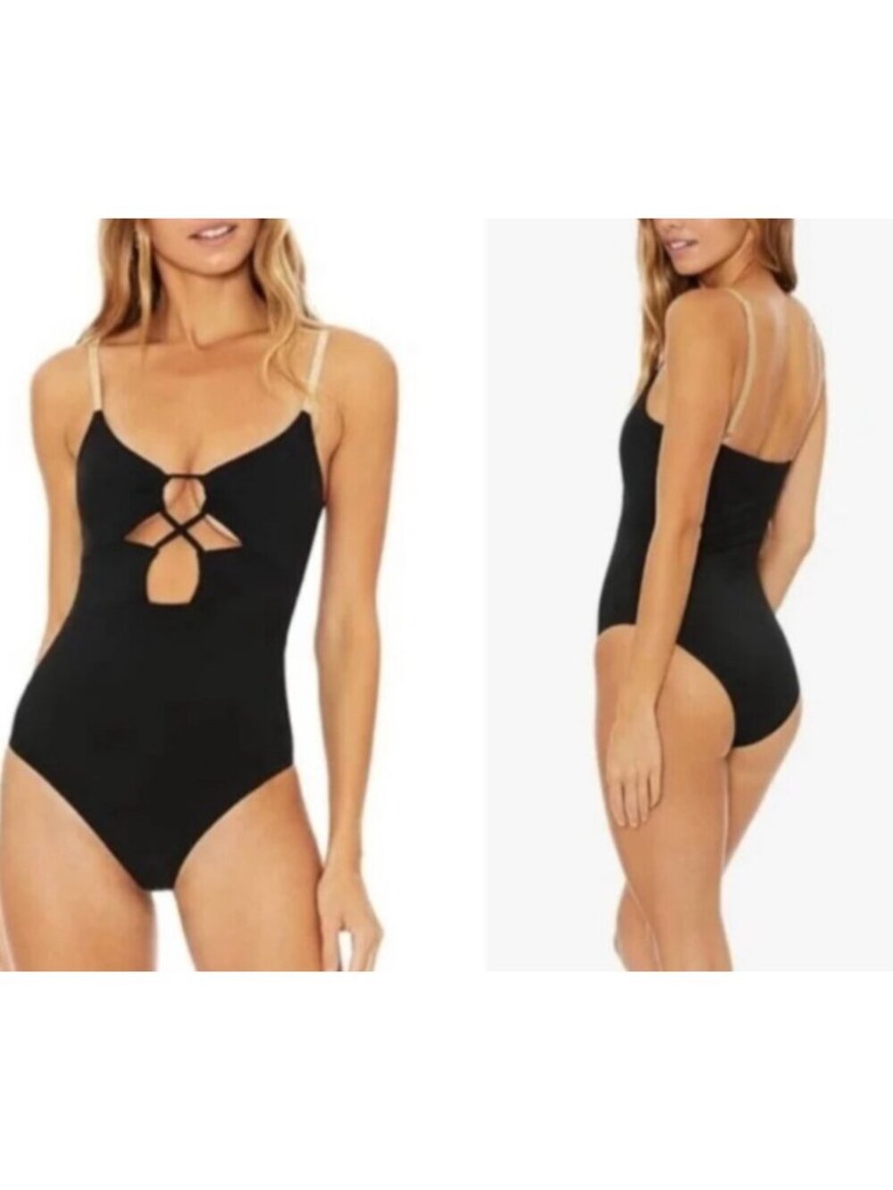 Beach Riot Womens Sz M Black One-Piece Swimsuit /Gold Adjustable Straps